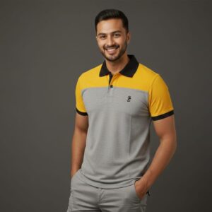 Yellow & Gray Two Tone Polo T Shirt
