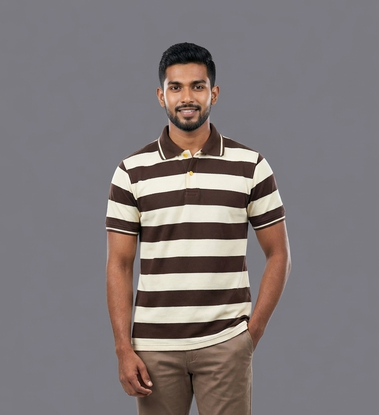 Coffee Brown & Cream Striped T-Shirt
