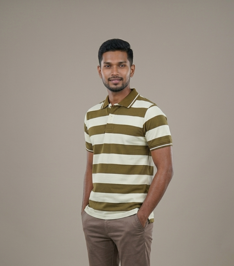 Green & Cream Striped T-Shirt